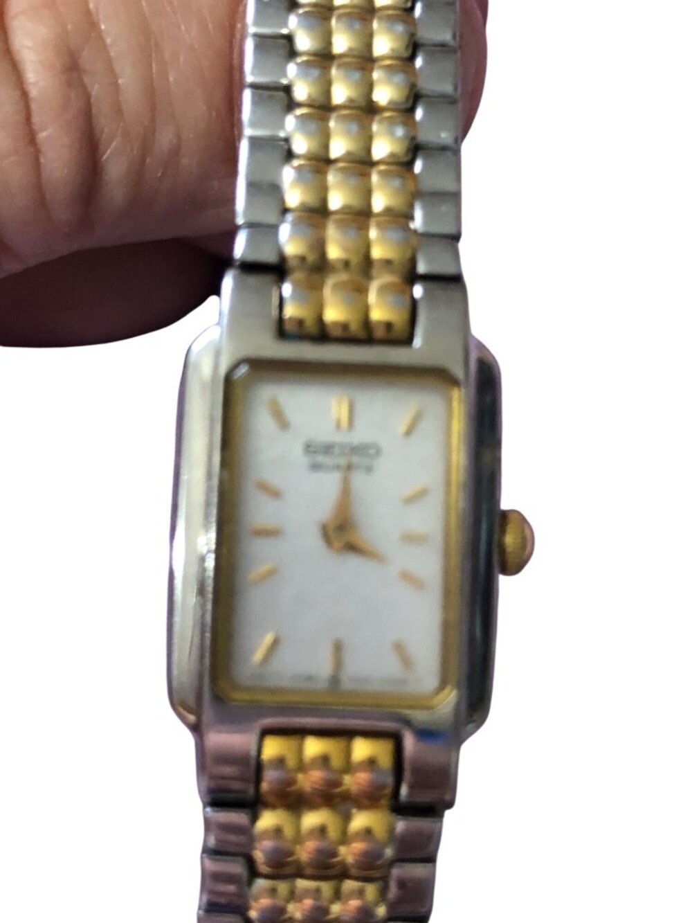 Vintage Seiko Quartz Two-Tone Womens Watch Rectangular 1N00 5A99 Untested